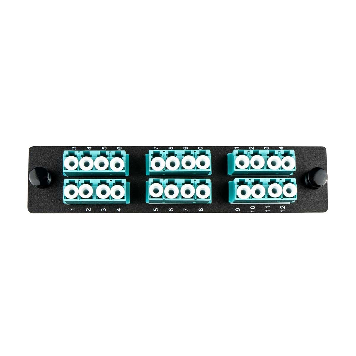 Adapter Plate, 24 Fiber, Quad, LC/UPC, 50 µm OM3-4, Aqua
